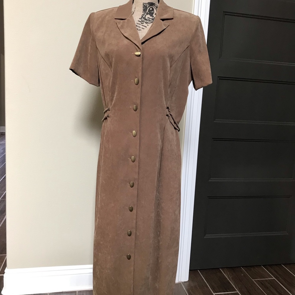 Miss Dorby Dress, Size (14) Camel with brass trim